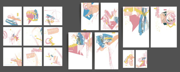 Elegant art painting natural pastel muted pale calm tones card templates set contemporary art style. Collection of romantic invitations abstraction backgrounds