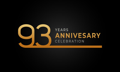 93 Year Anniversary Celebration Logotype with Single Line Golden and Silver Color for Celebration Event, Wedding, Greeting card, and Invitation Isolated on Black Background