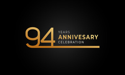 94 Year Anniversary Celebration Logotype with Single Line Golden and Silver Color for Celebration Event, Wedding, Greeting card, and Invitation Isolated on Black Background