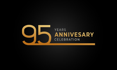 95 Year Anniversary Celebration Logotype with Single Line Golden and Silver Color for Celebration Event, Wedding, Greeting card, and Invitation Isolated on Black Background