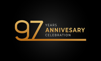 97 Year Anniversary Celebration Logotype with Single Line Golden and Silver Color for Celebration Event, Wedding, Greeting card, and Invitation Isolated on Black Background