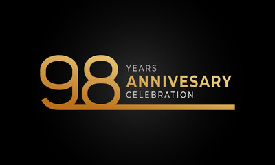 98 Year Anniversary Celebration Logotype with Single Line Golden and Silver Color for Celebration Event, Wedding, Greeting card, and Invitation Isolated on Black Background