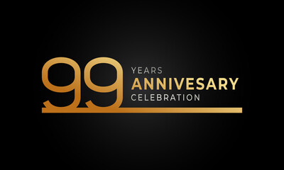 99 Year Anniversary Celebration Logotype with Single Line Golden and Silver Color for Celebration Event, Wedding, Greeting card, and Invitation Isolated on Black Background