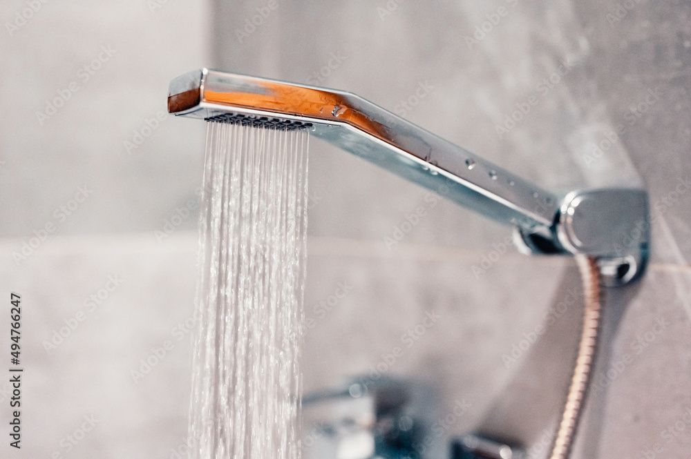 Wall mural water tap , faucet. flow water in bathroom with sink. modern clean hause. hygiene concept. panorama