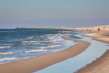 Beautiful scenery of the Baltic Sea beach in Leba. Poland - obrazy, fototapety, plakaty
