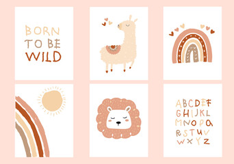 Kids Room Decoration. Cute hand drawn nursery wall art. Vector illustration nursery for baby showers, room decoration, greeting card.