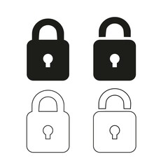 Lock icon, black isolated on white background, vector