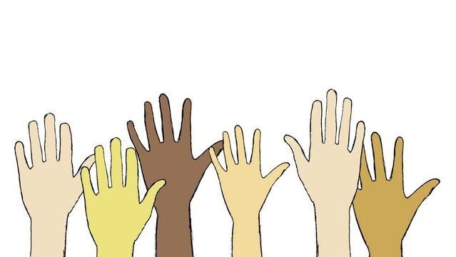 Raising Hands in the Air Racial Diversity Loop Animation White Background