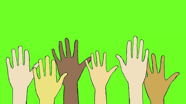 Hands Raised Up in the Air Racial Diversity Animation Loop Green Screen