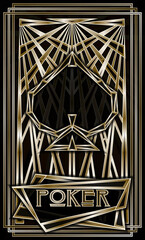 Naklejka premium Art Deco Spades poker card, casino style, vector illustration 