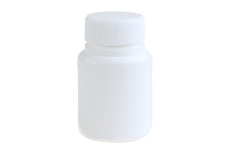 A white medecine jar for pills isolated on a white backgroun.Copy space. Place for text