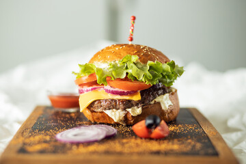 Close up image of delicious burger
