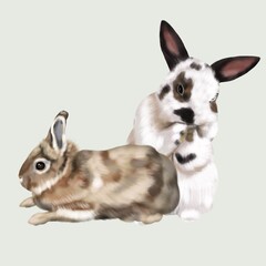 watercolor realistic red rabbit. Illustration of a bunny on the side