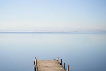 Wooden dock boy L'albufera lake in Spain