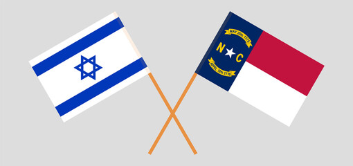 Crossed flags of Israel and The State of North Carolina. Official colors. Correct proportion