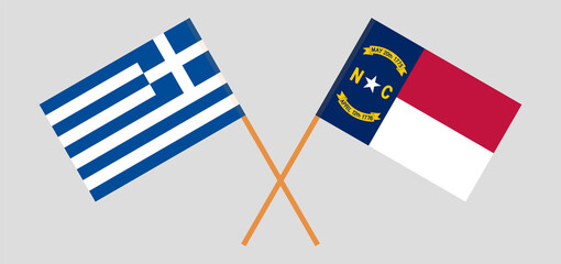 Crossed flags of Greece and The State of North Carolina. Official colors. Correct proportion
