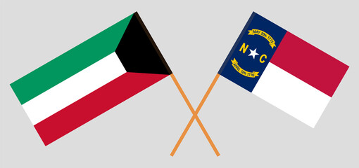 Crossed flags of Kuwait and The State of North Carolina. Official colors. Correct proportion