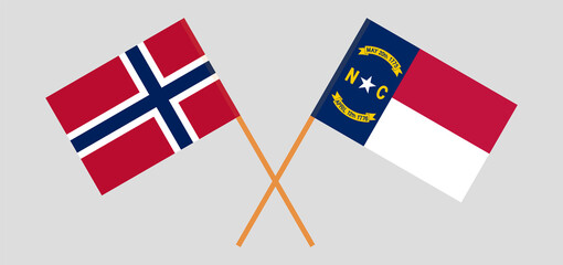 Crossed flags of Norway and The State of North Carolina. Official colors. Correct proportion