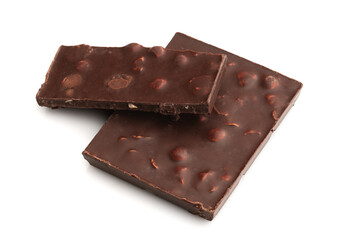 Dark chocolate bars with nuts isolated on a white background