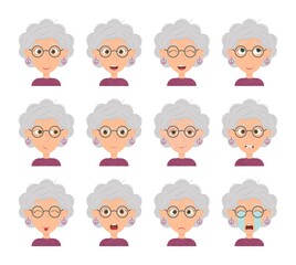 Emotion hippie old woman character vector illustration