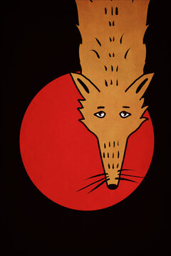 Illustration of a cartoon style fox with red circle. 