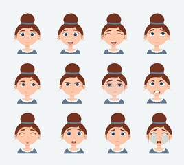Emotion victorian girl character vector illustration