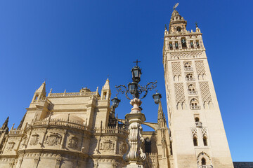 Fototapeta na wymiar Giralda tower in Seville cathedral in Andalucia, Spain