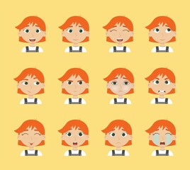 Emotion redhead girl character vector illustration