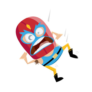 funny cartoon illustration of a wrestler in lucha libre style