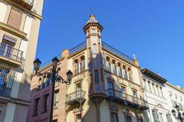 Fototapeta na wymiar Modernist building in the city of Seville, in Andalucia, Spain 