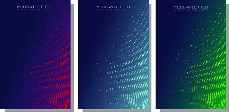 Dotted covers design on gradient background. Curved shape, reticulated or dotted texture. Dots template for ​technology and business concept.