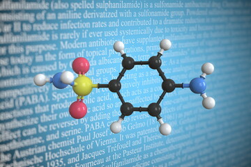 Sulfanilamide scientific molecular model, 3D rendering