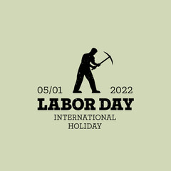 labor day vintage logo. Man working with a pick axe. Silhouette. May 1 holiday. Vector.