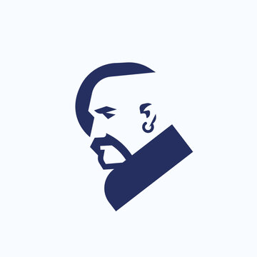 Ukrainian cossack modern illustration. Ukrainian man with mustache vector geometric logo.
