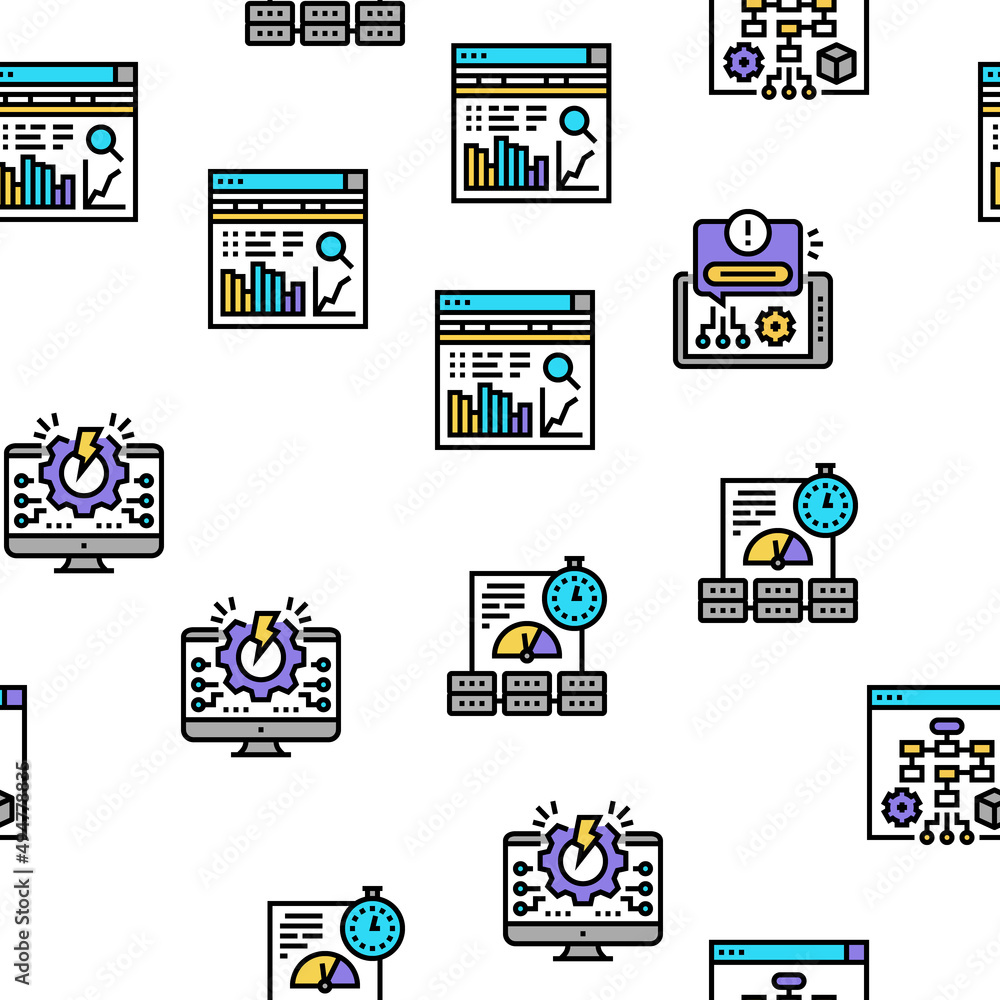 Poster system work process vector seamless pattern thin line illustration