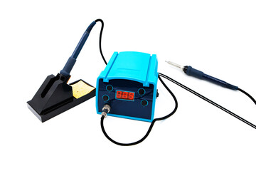 Heat adjustable soldering iron isolated on a white background. Induction soldering station, heating...