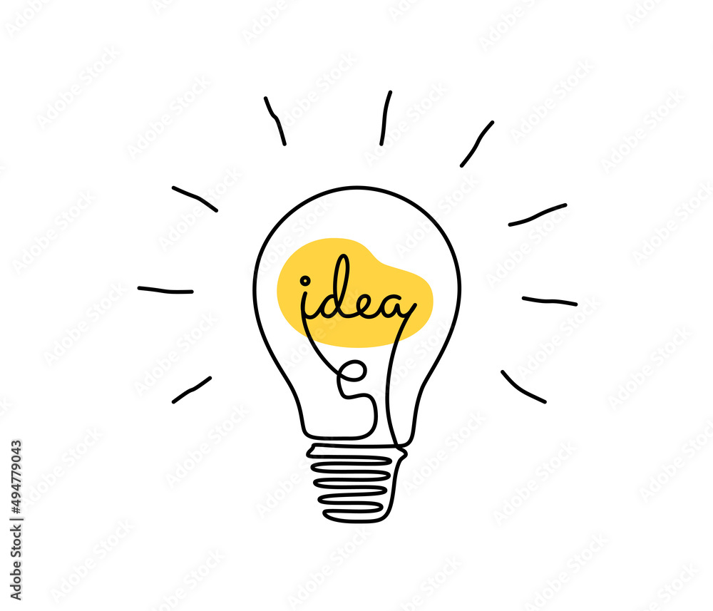 Leinwandbilder light bulb with idea in one continuous line drawing. brainstorm symbol and creative mind concept in 