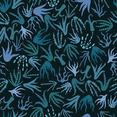 Seamless pattern with seaweed on a dark background.