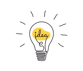 Foto op Plexiglas Light bulb with idea in one continuous line drawing. Brainstorm symbol and creative mind concept in simple linear style. Editable stroke. Doodle Vector illustration © Olga Rai