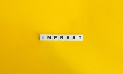 Imprest Word Letter Tiles on Yellow Background. Minimal Aesthetics.