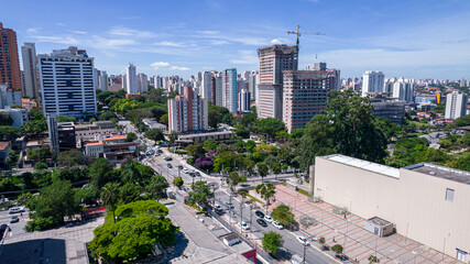 Aerial view of the city of São Paulo, Brazil.
In the neighborhood of Vila Clementino, Jabaquara. Aerial drone photo. Avenida 23 de Maio in the background. Residential and commercial buildings
