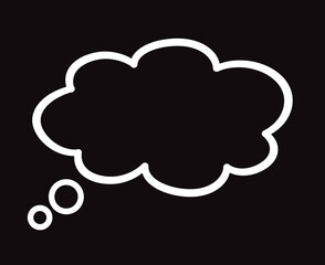 Fototapeta premium Think bubble isolated on black background. Trendy think bubble in flat style. Modern template for social network and label. Creative thought balloon. Cloud line art, vector illustration 