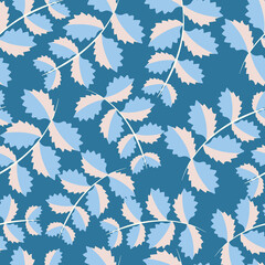 Blue with White and baby blue branch with leaves seamless pattern background design.