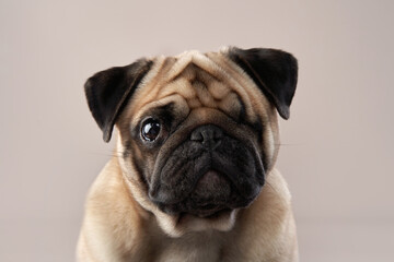 portrait of a disabled dog. special Pug on a light background