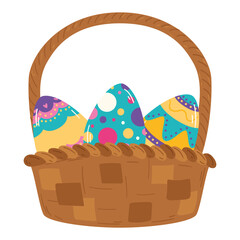 Fototapeta premium Isolated wooden basket with easter eggs Vector
