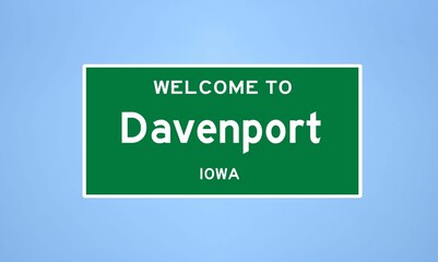 Davenport, Iowa city limit sign. Town sign from the USA.