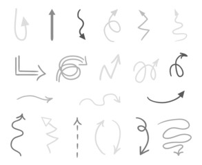 Hand drawn infographic elements on white. Abstract arrows. Line art. Set of different signs. Black and white illustration. Doodles for artworks