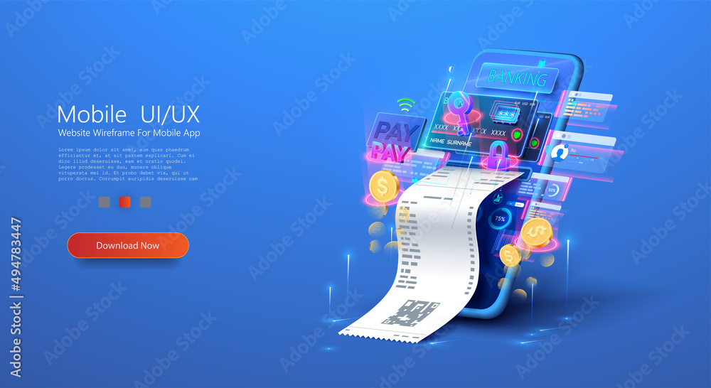 Aufkleber Smart wallet concept with credit or debit card payment application on smartphone screen. Internet banking app. Mobile phone payment with NFC technology. Management and storage of money on wallet.