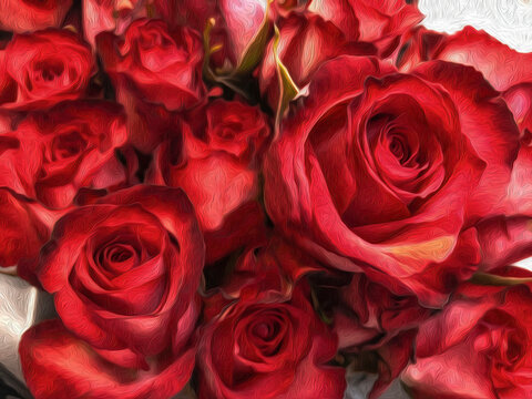 Augmented creative image of red roses
