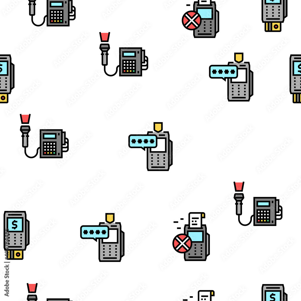 Poster pos terminal device vector seamless pattern thin line illustration